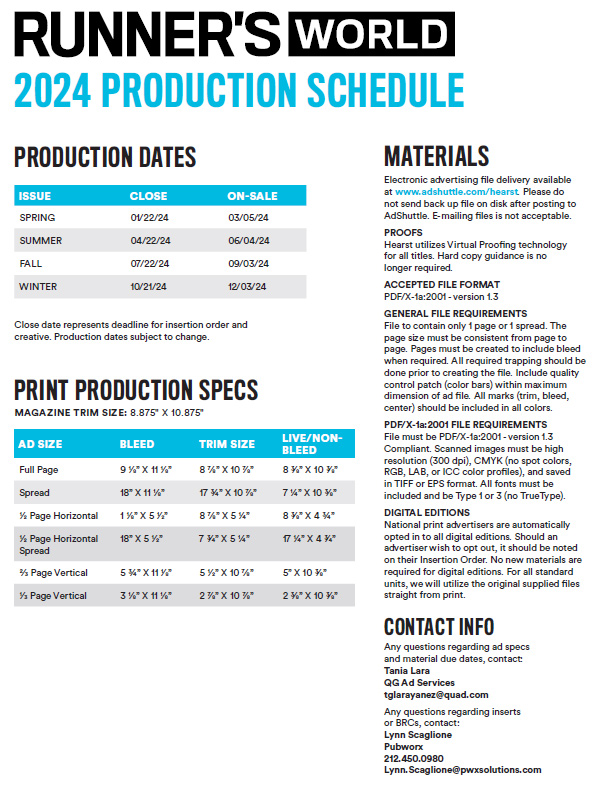 2024 Production Calendar - Runner's World Magazine Media Kit